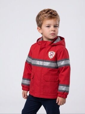 Fireman kidcore dress up hooded Raincoat London Fog Red sz 24 M Toddler Jacket